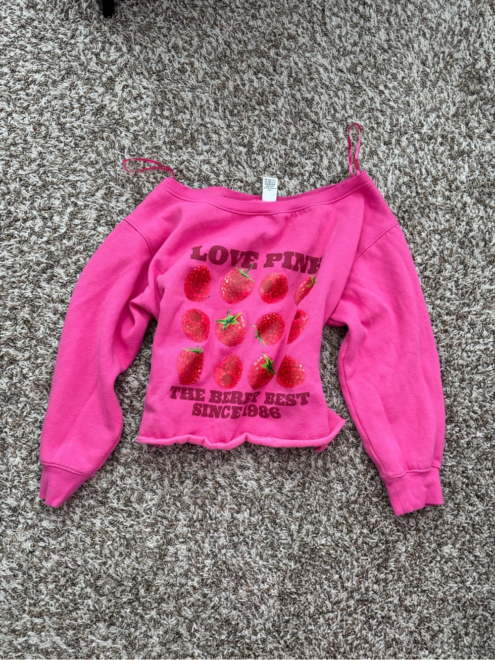 Love Pink Strawberry Graphic Off-Shoulder Sweatshirt size M